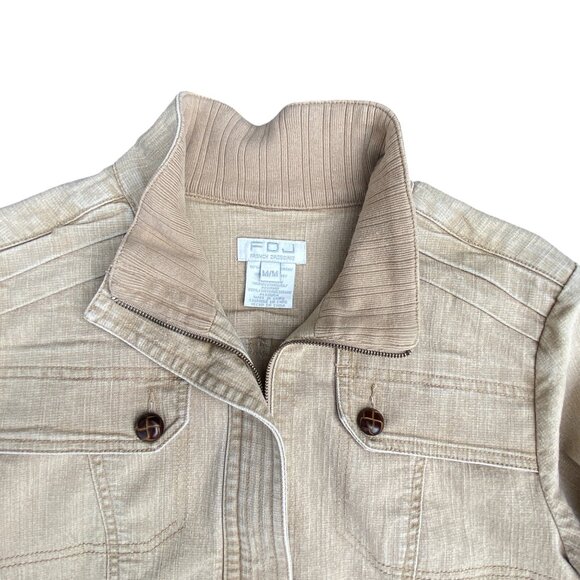 DJ Washed Denim Bomber Jacket Tan Utility Distressed Aviator Pilot Y2K 90s-M - Picture 4 of 16